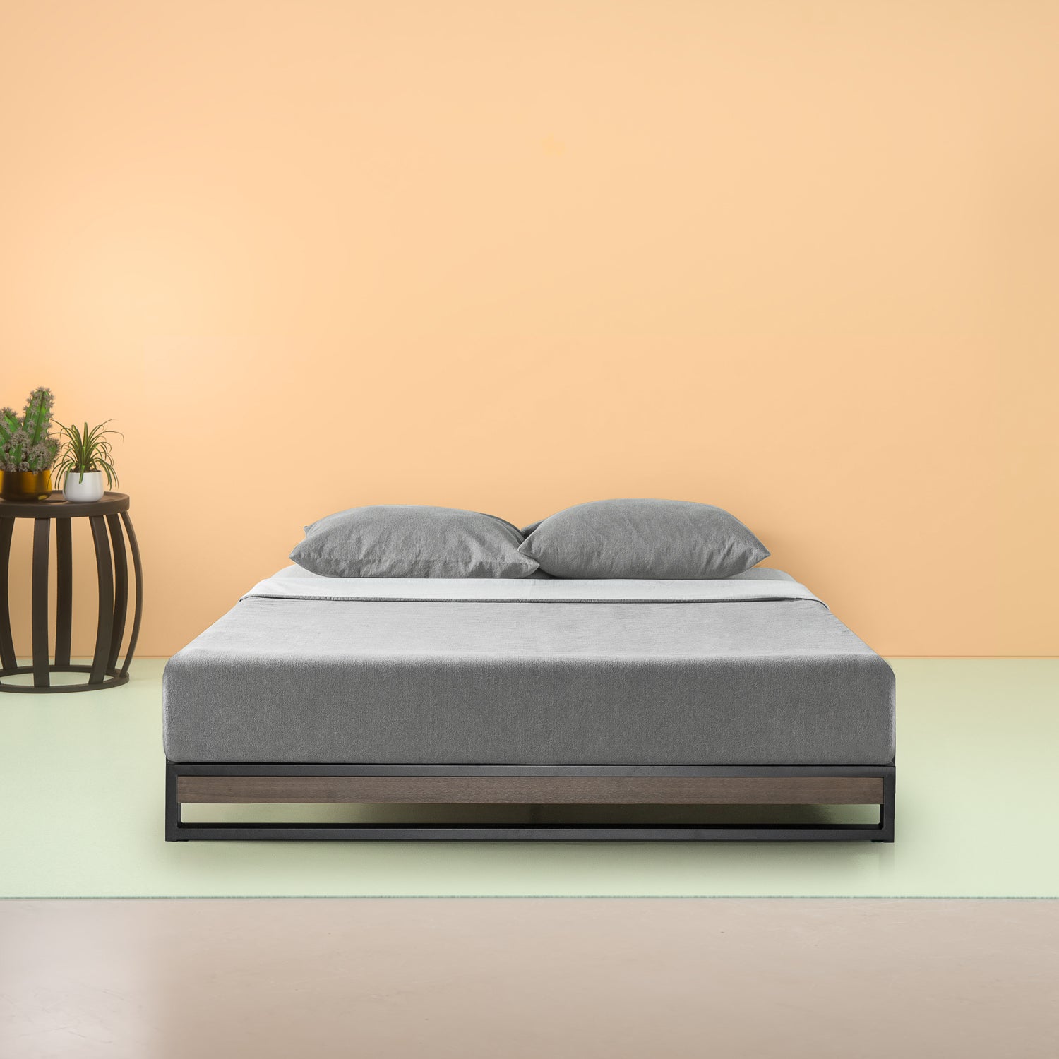 Suzanne ベッドフレーム スチール&ウッド ヘッドなし 15cm ブラウン