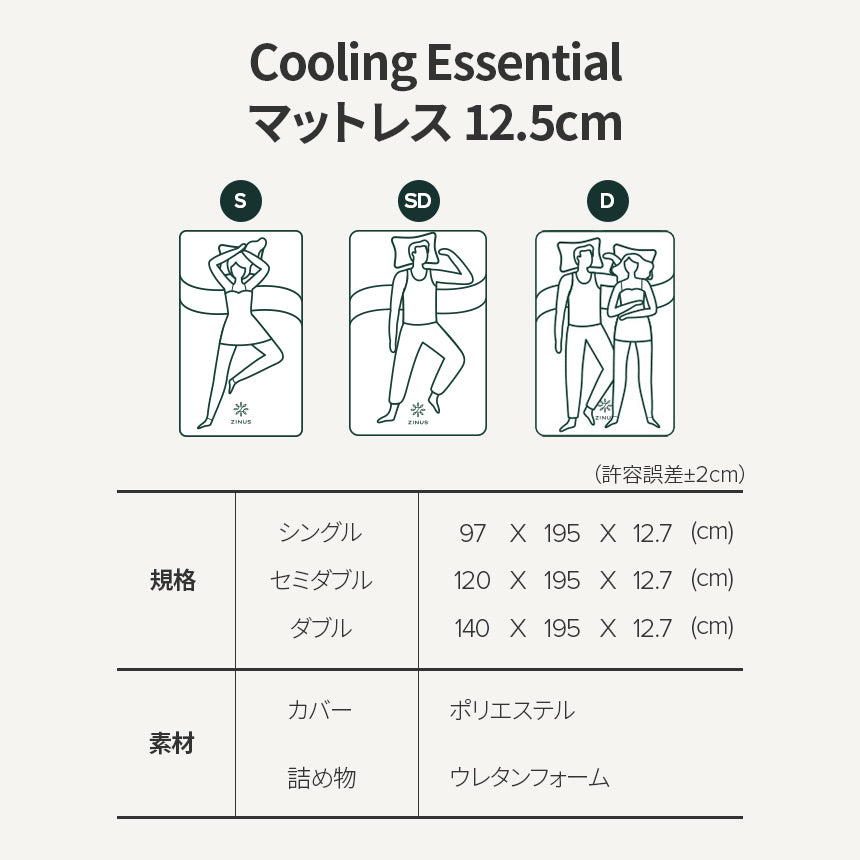 ZINUS ウレタンフォーム マットレス Cooling Essential 高反発 12.7cm ホワイト