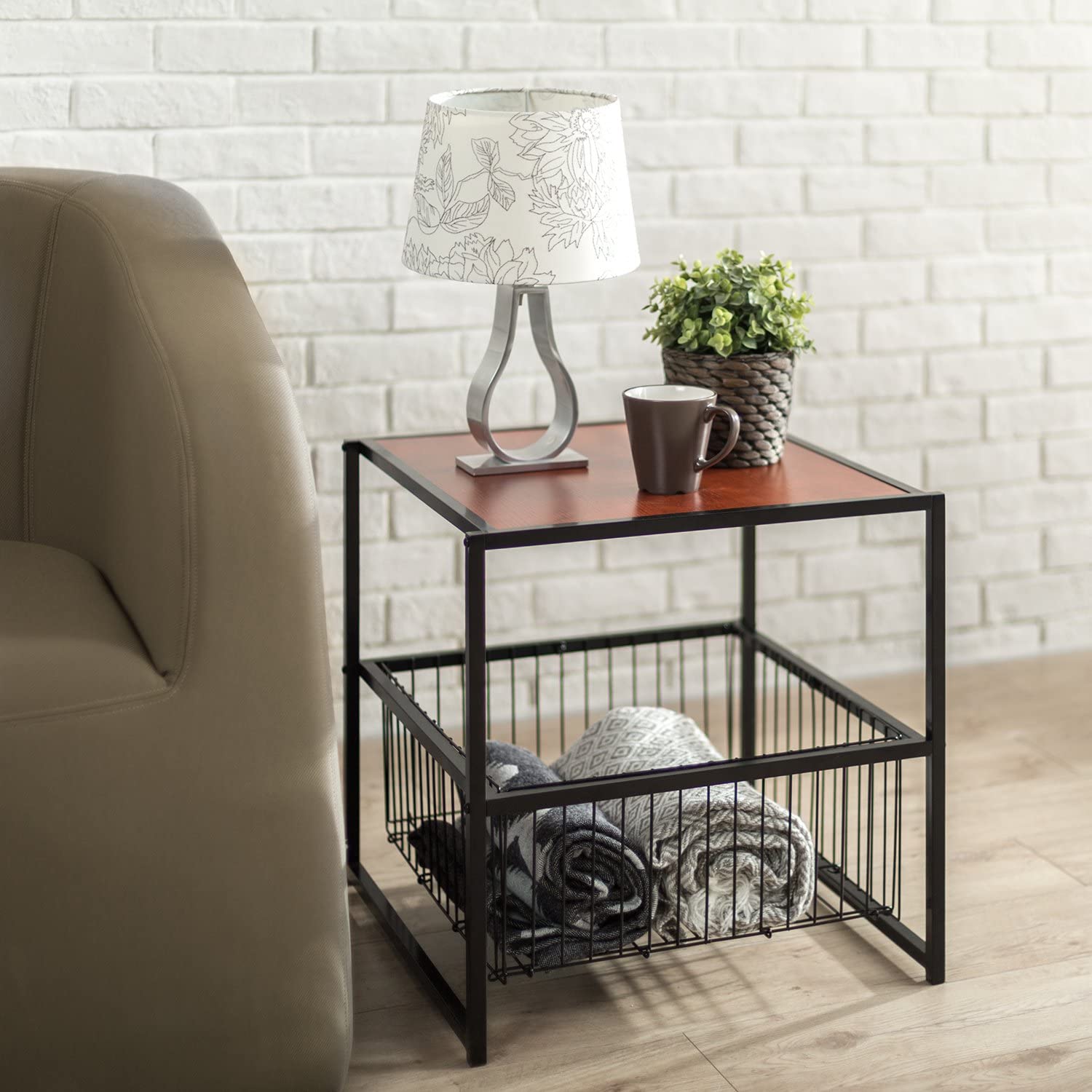 Modern Studio Collection ナイトテーブル ベッドサイドテーブル 収納付き 50.8cm ブラウン ウッド